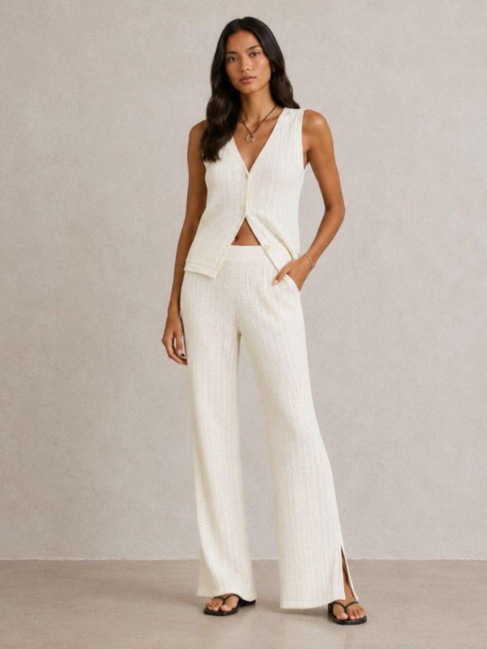 MANGO | Straight crochet pants - Cream | Xsmall